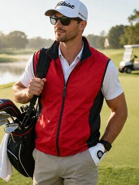 NWOT: CLIQUE Red Black Golf Zip-up Lightweight Wind Resistant XL Vest